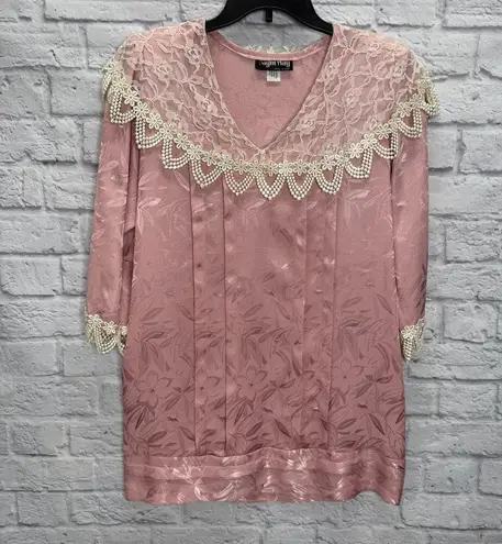 Nightway Vintage Night Way Drop Waist Skirt Set Dusty Rose Pink Floral Size M 80/90s Lace