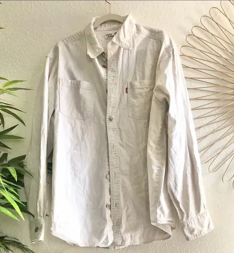 Levi's cream white button up down boyfriend shirt Shacket jacket long sleeve - Image 3