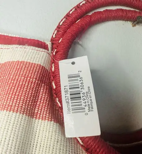 NWT CRABTREE & EVELYN Red White Striped Wrapped Circular Handles Beach Tote
