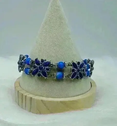 Blue Floral Statement Piece Bracelet
