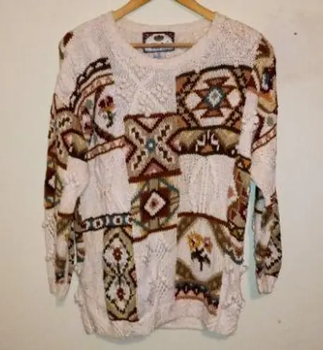 VTG Tiara Chunky Knit Sweater-Large-Geometric-3D Embellishments-Shoulder Pads