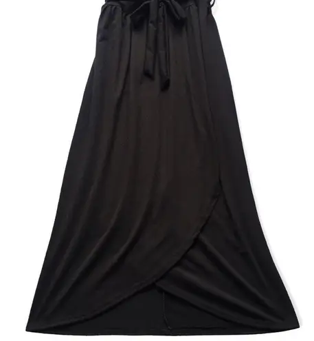 🔃Black Short Sleeve Front Split Midi Dress Black Size XS