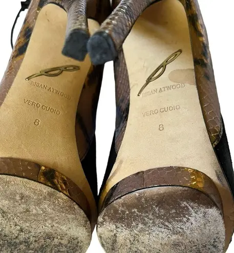 Brian Atwood Campisa black suede and bronze snakeskin embossed stiletto heels