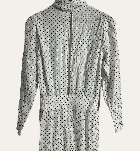 Ronny Kobo Kiara White Polka Dot Print Asymmetric Long Sleeve Turtleneck Dress M Size M