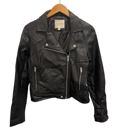 Thread & Supply Womens Black Faux Leather Moto Motorcycle Biker Jacket Small S