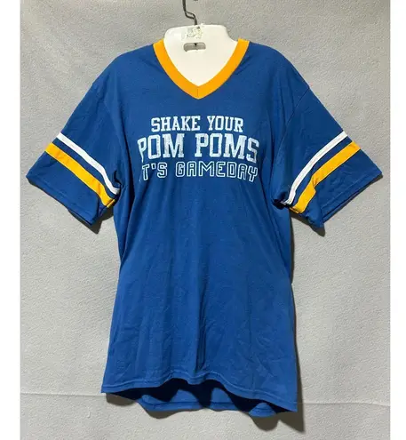 Augusta Sportswear Augusta Blue & Gold Gameday T-Shirt Shake your Pom Poms V-Neck Adult L