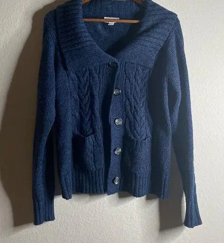 st. john's bay St. John’s Bay Navy Chunky Knit Sweater Cardigan Women’s size Large