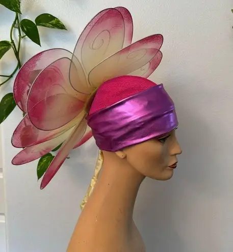 Handmade pink floral hat. This hat was made for the stage in the theater.