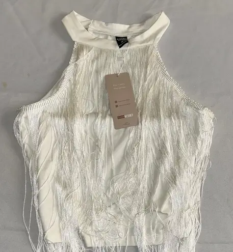 Cream Ruffled Sleeveless Tank Top White Size XS