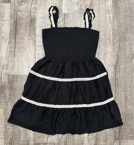 AnnieWear Los Angeles Black Smocked Tiered Dress Size S Small Sleeveless Boho
