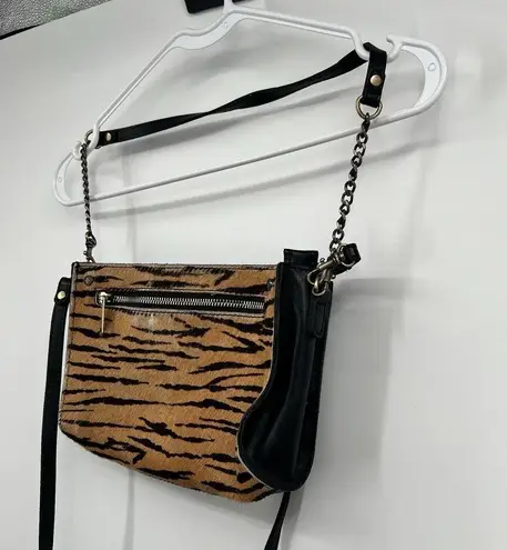 Patricia Nash Rectangle Tiger Calf Hair Black Leather Crossbody Bag Festival