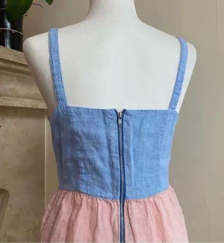 Cynthia Rowley  Dress Womens Size S Linen Blue Pink Yellow Colorblock Fit Flare