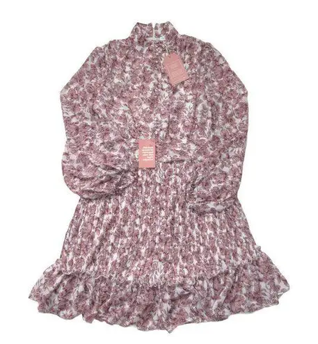 NWT Ivy City Co Brynley in Pink Floral Mock Neck Balloon Sleeve Dress XL White