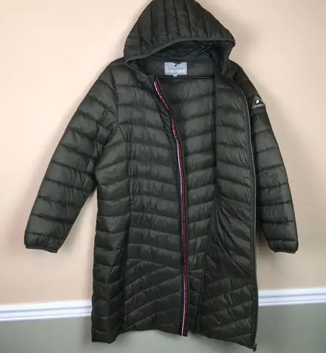 Harvey & Jones Women's Olive Green Nylon Long Line Hooded Puffer Coat Size XXL