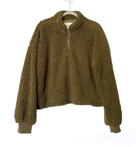 Thread & Supply Quarter Zip Teddy Sherpa Olive Green Pullover Coat Jacket XL
