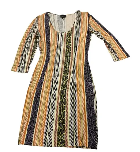 Just Cavalli Brown Tan Sheath Dress 3/4 Raglan Sleeves