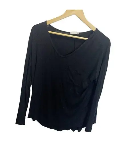 Rebel Society Women Black Long Sleeved Shirt S Pocket Tee Stretch Scoop Neck