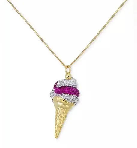 Simone I. Smith Sterling Pink Clear Crystal Ice Cream Cone Pendant Necklace $900