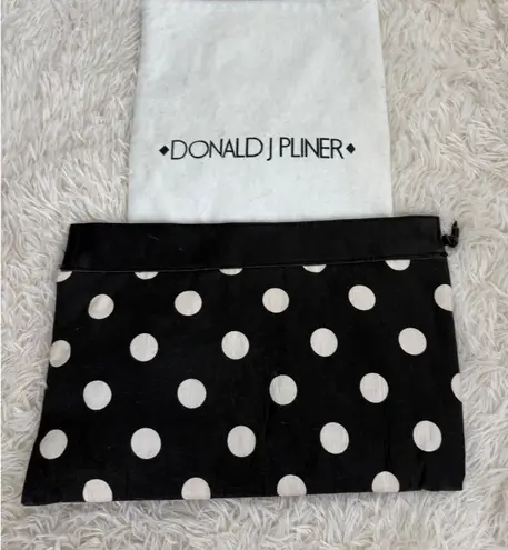 Donald J Pliner Black Polka Dot Leather Trim Clutch Bag Italy Made