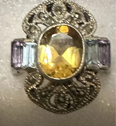 Source Unknown Sterling Silver Citrine Amethyst Blue Topaz Ring Size 8