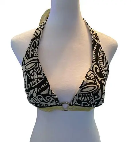 Hula Honey Bikini Top only Yellow Black White Double Tie, Around Neck and Back M