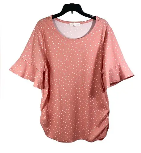 Madison & Hudson Women’s 3X Polka Dot Blouse Ruffle Short Flutter Sleeve Top Pink