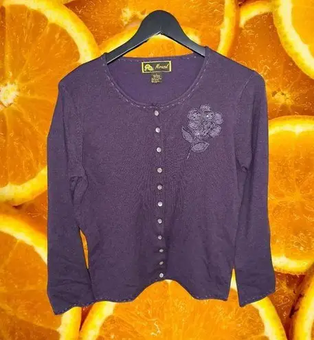 Vintage Mirasol Purple Button Cardigan with Decorative 3D Flower on Front Size L Size L