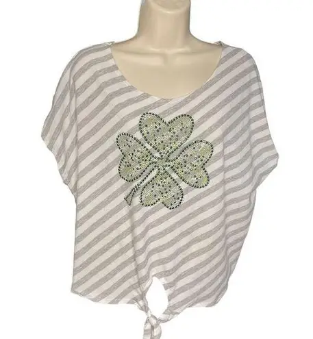J Mode USA Womens Crop Top Irish Shamrock Blouse Plus Size 3X u Gray