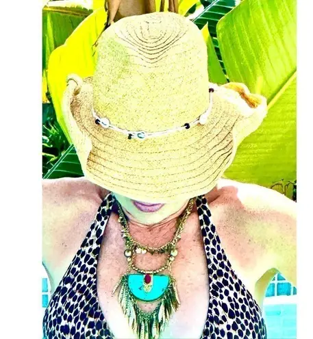 VTG NWT Tanjore India Necklace Turquoise Brass Curb Link Chain Egyptian look Blue