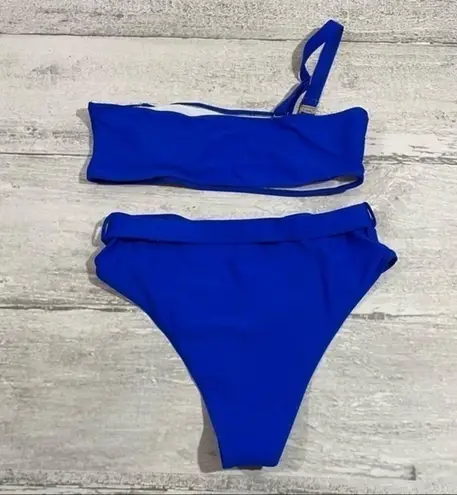 Blue Bikini Large One Shoulder French Cut High Leg Belt Bottom Vibrant Like New