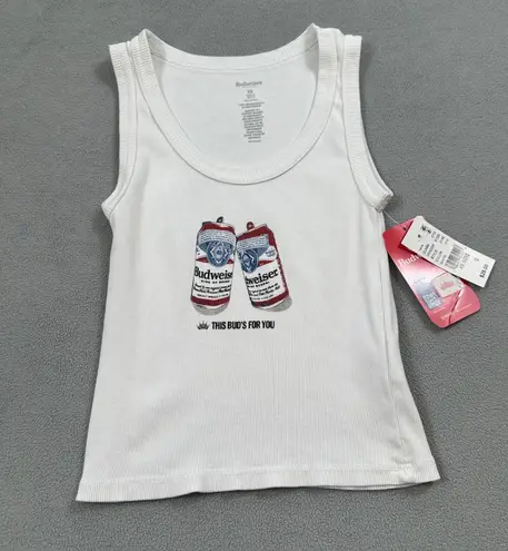 Budweiser NWT Tank Top XS White Ribbed Knit Sleeveless Bud This Buds For You
