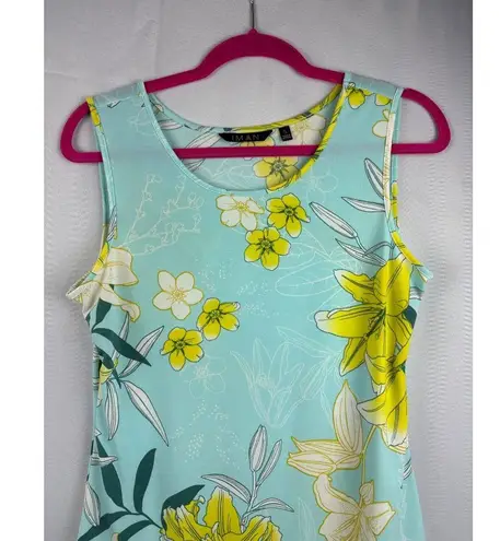 Iman Womens Sleeveless Floral Tank Top Size S Light Blue & Yellow Polyester/Span