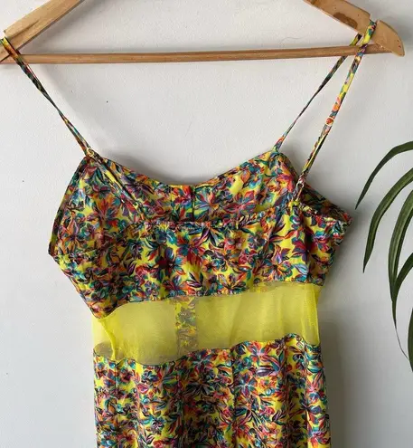 Ali & Kris  Romper Womens Medium Yellow Floral Retro Mesh Playsuit Summer Picnic