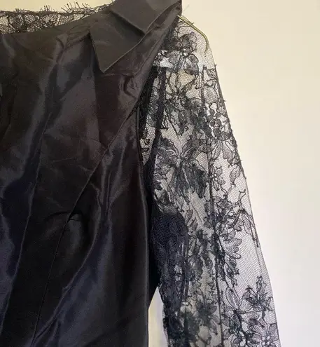 Rickie Freeman Teri jon black dress size 6 lace sleeves silk dress