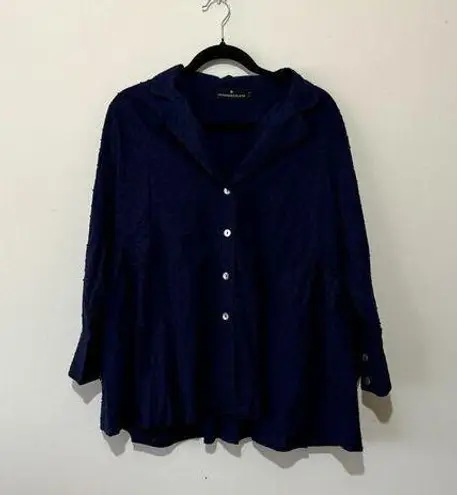 Tuckernuck  Pomander Place Womens Blouse Size M Button Up Collared Navy Texture