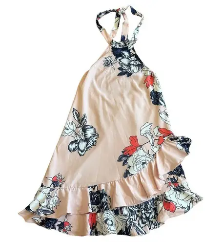 Morrisday The Label Floral Halter Dress Ruffle Low Back Size Medium Women's Pink