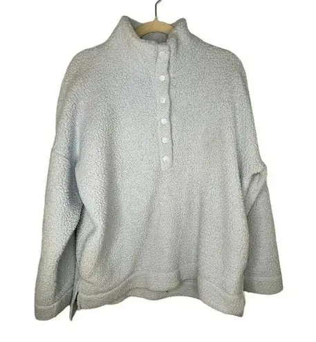 Aerie  Sherpa Pullover Size Medium Fleece Pale Blue Warm Mock Neck