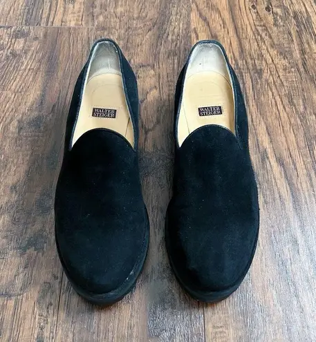 Walter Steiger • vintage Y2K chunky loafer platform slip on black suede lug sole Size 7.5