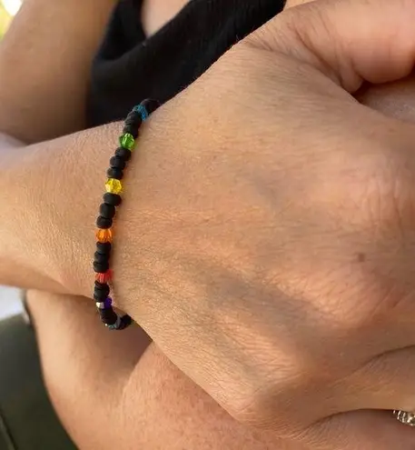 7.5 inch Matte Black & Rainbow Crystal Beaded Bracelet