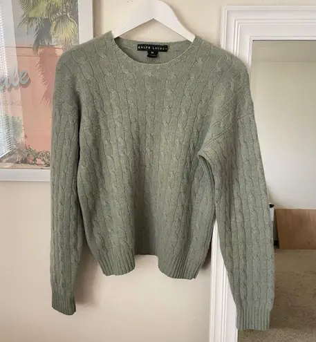 Vintage 90s Ralph Lauren Black Label 100% Cashmere Cable Knit Sweater Sage Green Size M