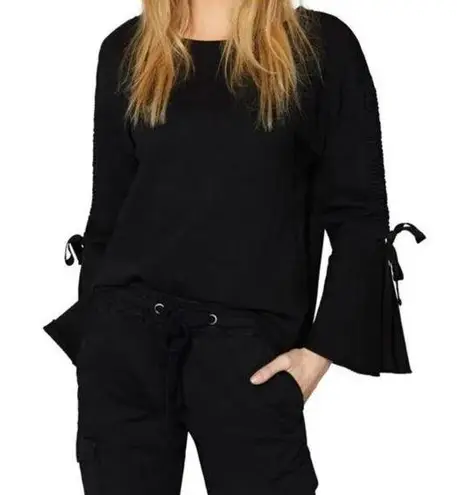 Sanctuary  Black Boat Neck Bell Sleeve Tie Neck Sweatshirt Size Small Upper West