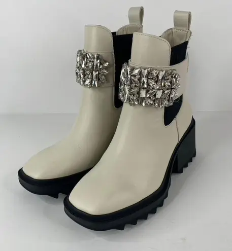 Karl Lagerfeld Paris Ivory Chunky Heel Embellished Platform Combat Boot Size 9.5