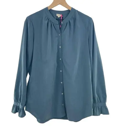 NEW Cremieux Blue Velvet Button Down Blouse Large Long