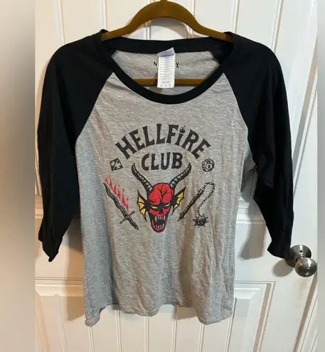 Netflix Stranger Things Hellfire Club Gray and Black Baseball Raglan Tee