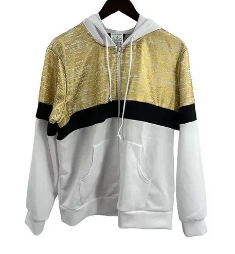 Ashley Stewart Sport White Zip Front Hoodie Gold Accent Size 14/16 New