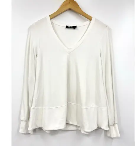 Me+Em Sweatshirt Womens White V Neck Jumper Pullover Top Long Sleeve Size 6