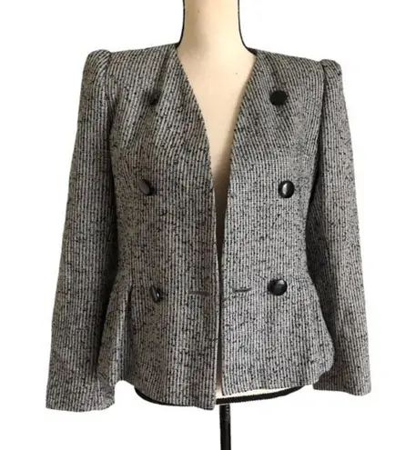 Vintage 70's Peabody House Tweed Double Breasted Peplum Blazer Size 5 Black