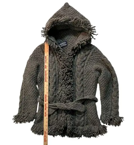 Sisandina Handicrafts 100% Wool Chunky Cable Small Cardigan Gray Fringe Ecuador