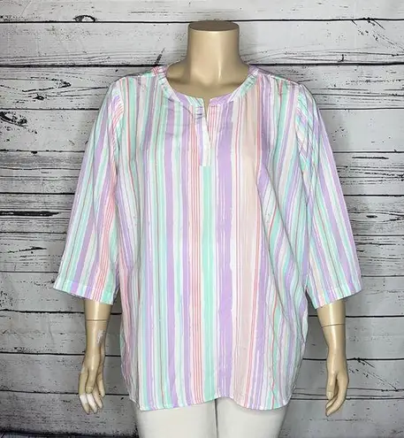 cj banks  NWT Size 3X 24/26W Pastel Stripe Split V-Neckline Blouse Top