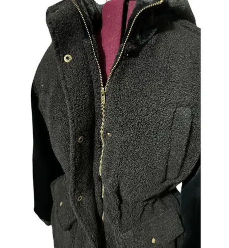 EDEN SOCIETY Faux Fur Wooly Coat Stitchfix Cinch Waist Jacket Black NWT Medium